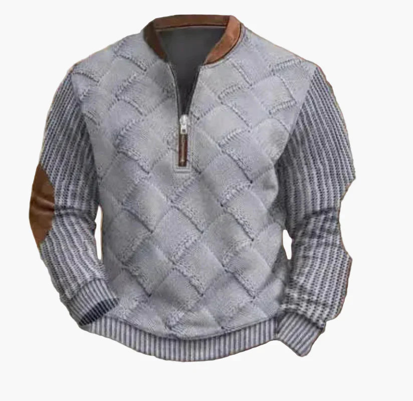 Stilla | Halvzipper Pullover - Modisch Strik-Look til Efterår og Vinter, Varm Sweatshirt med Ståkrave og Albue-Patches, Fritid & Hverdag