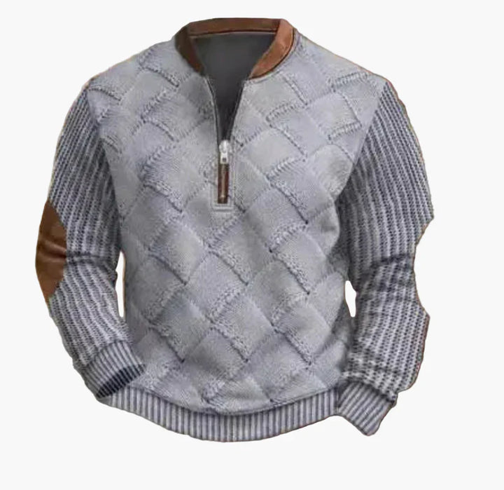 Stilla | Halvzipper Pullover - Modisch Strik-Look til Efterår og Vinter, Varm Sweatshirt med Ståkrave og Albue-Patches, Fritid & Hverdag