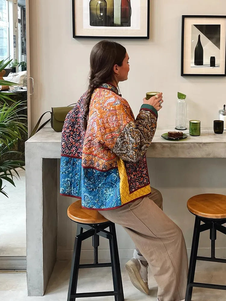 Stilla | Blomstret Reversibel Jakke Varme og Stil i Ét Boheme-Design