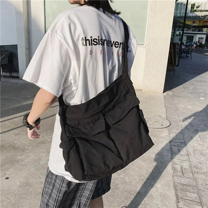 Skovae | Kvinder Vintage Håndtaske Canvas Teenager Skulder Tote Tasker Leveringstaske Damer Løs Håndtaske Crossbody Pung