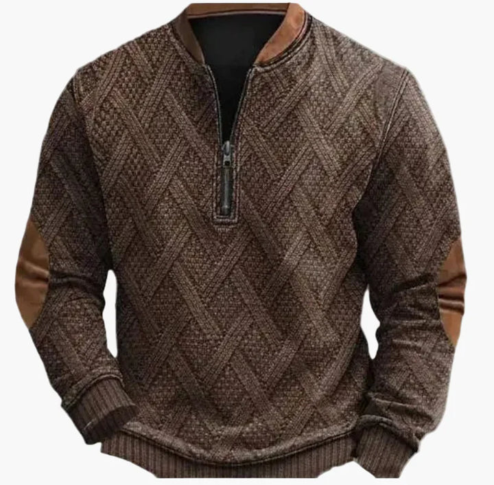 Stilla | Halvzipper Pullover - Modisch Strik-Look til Efterår og Vinter, Varm Sweatshirt med Ståkrave og Albue-Patches, Fritid & Hverdag
