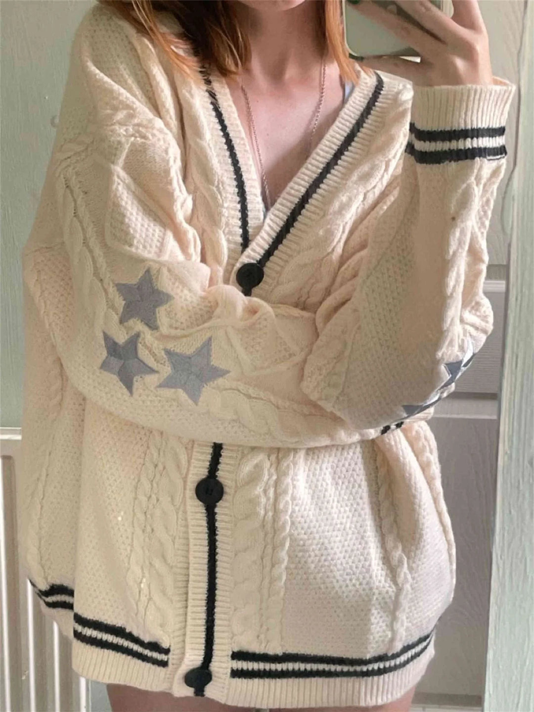 Stilla | Elegant cardigan med vintage stjerner mønster