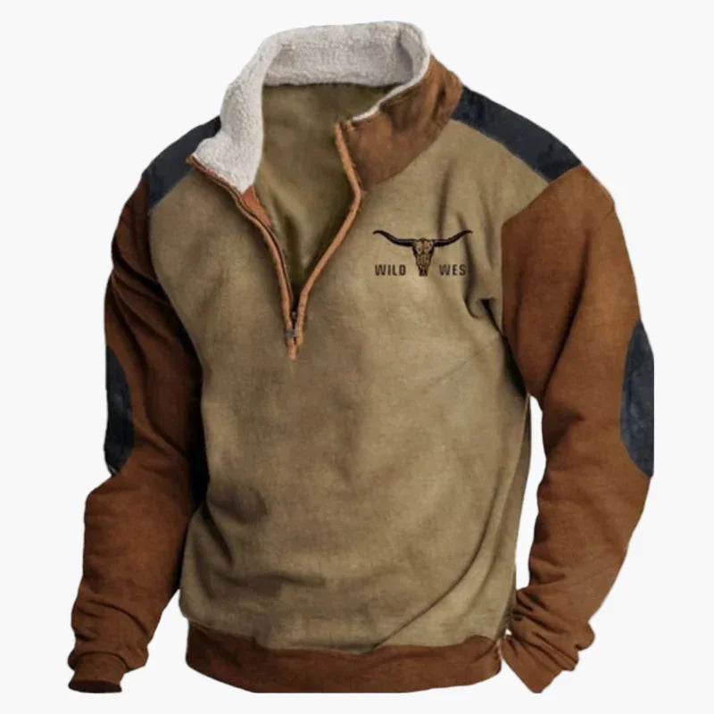 Stilla | Vintage Western Half-Zip Pullover med Etnisk Mønster til Udendørs og Fritid