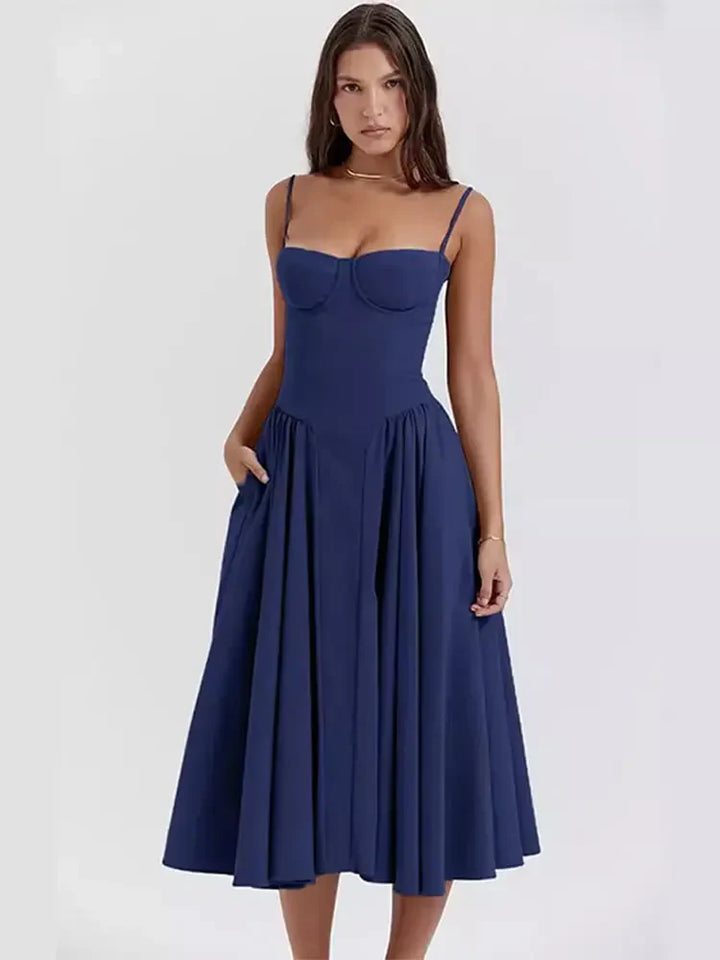 Stilla | Bustier Plisseret Midi Kjole