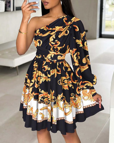 Stilla | Sexet Boho Print Én Skulderkjole