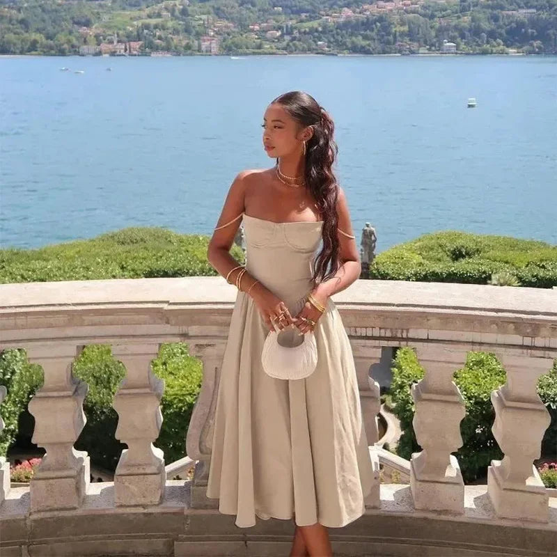 Stilla | Bustier Plisseret Midi Kjole