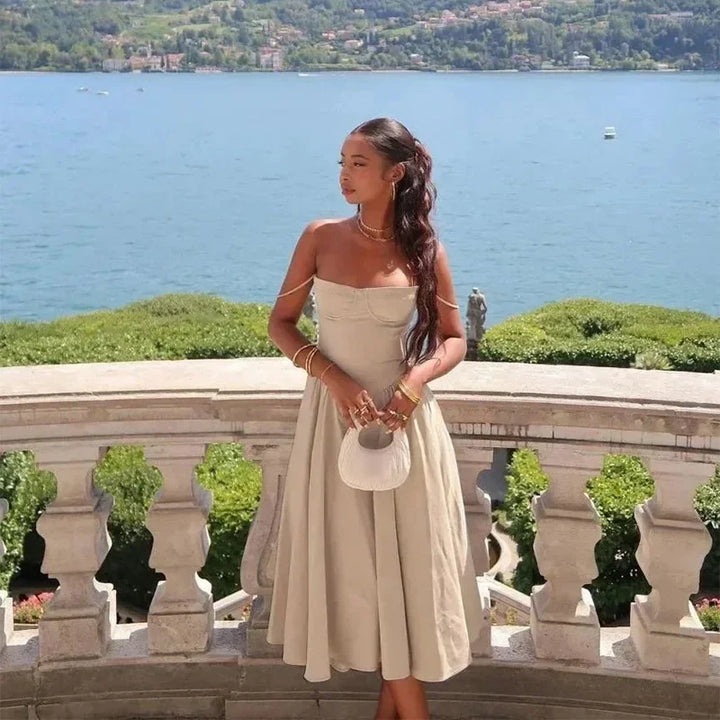 Stilla | Bustier Plisseret Midi Kjole