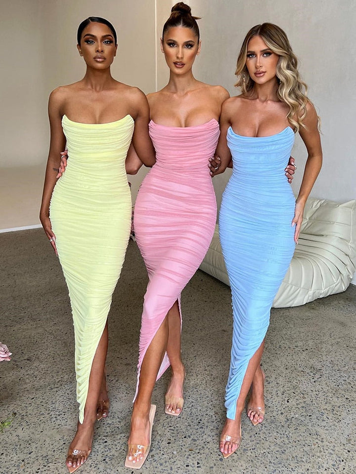 Skovae | Langt Off-Shoulder Ribbet Kjole