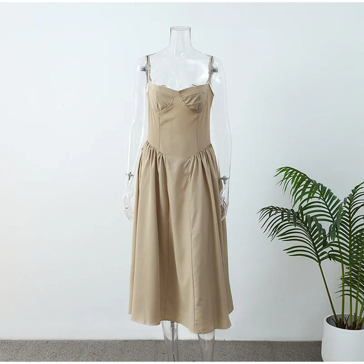 Stilla | Bustier Plisseret Midi Kjole