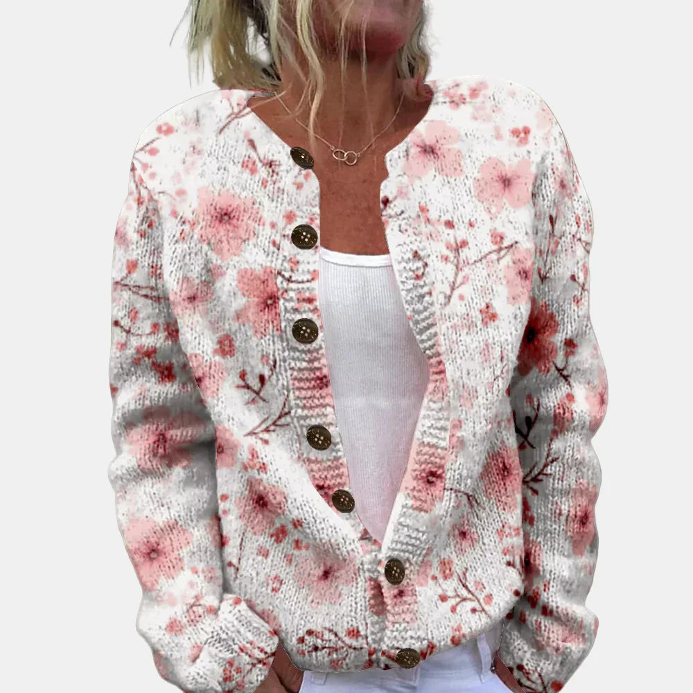 Stilla | Rosa Blomster Mønster Cardigan