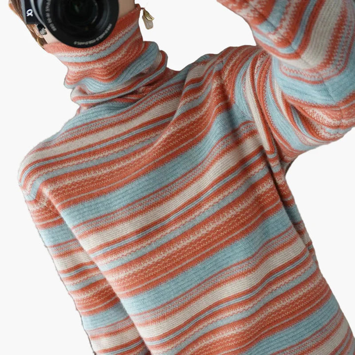 Stilla | Rullekrave Sweater I Retro-Stribemønster - Mode Vinter Sweater til Hverdag & Fritid