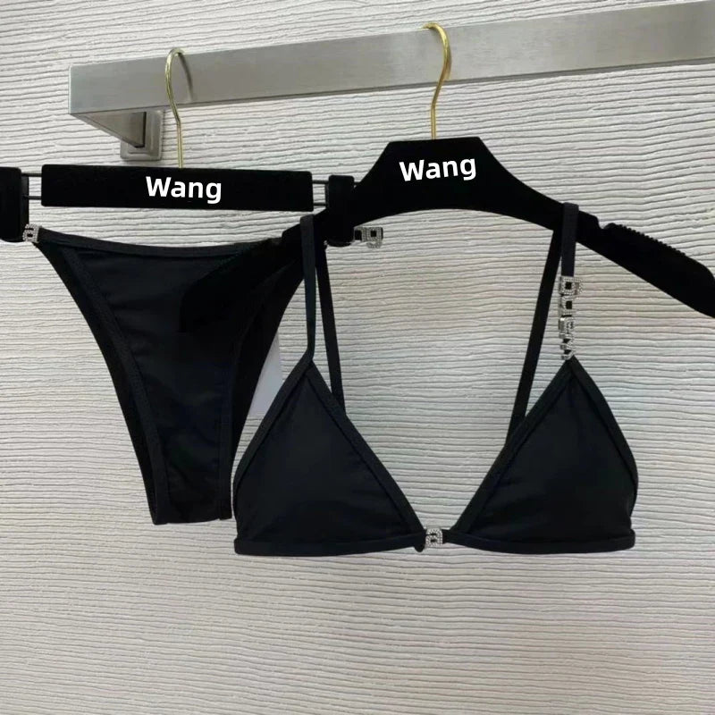Skovae | Ny Rhinestone Bogstav Wang Strand Bikini Luxushjemmeskaber Y2K Mode Sexet Kvinder Strand Bikini Duo Sæt