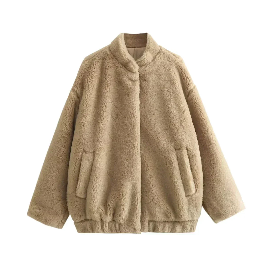 Stilla | Jakke Blødt Kunstpels Oversized Fit Knaplukning Lange Ærmer