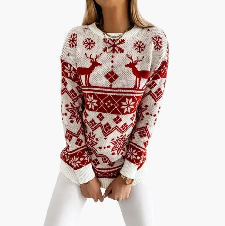 Stilla | Juletrøje med Rensdyr- og Snefnug-Mønster - Modet Vinter Sweater til Festlige Anledninger