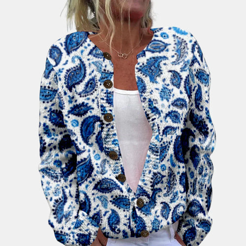 Stilla | Blå Bladtryk Cardigan