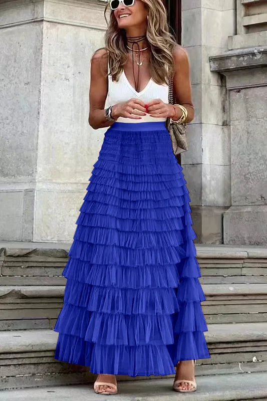 Skovae | Løs Dame Solid Ballkjole Lange Nederdel Tyll Høj Talje Pleseret Tutu Nederdel Elegant Dame Vild Net Dating Maxi Nederdele Drop