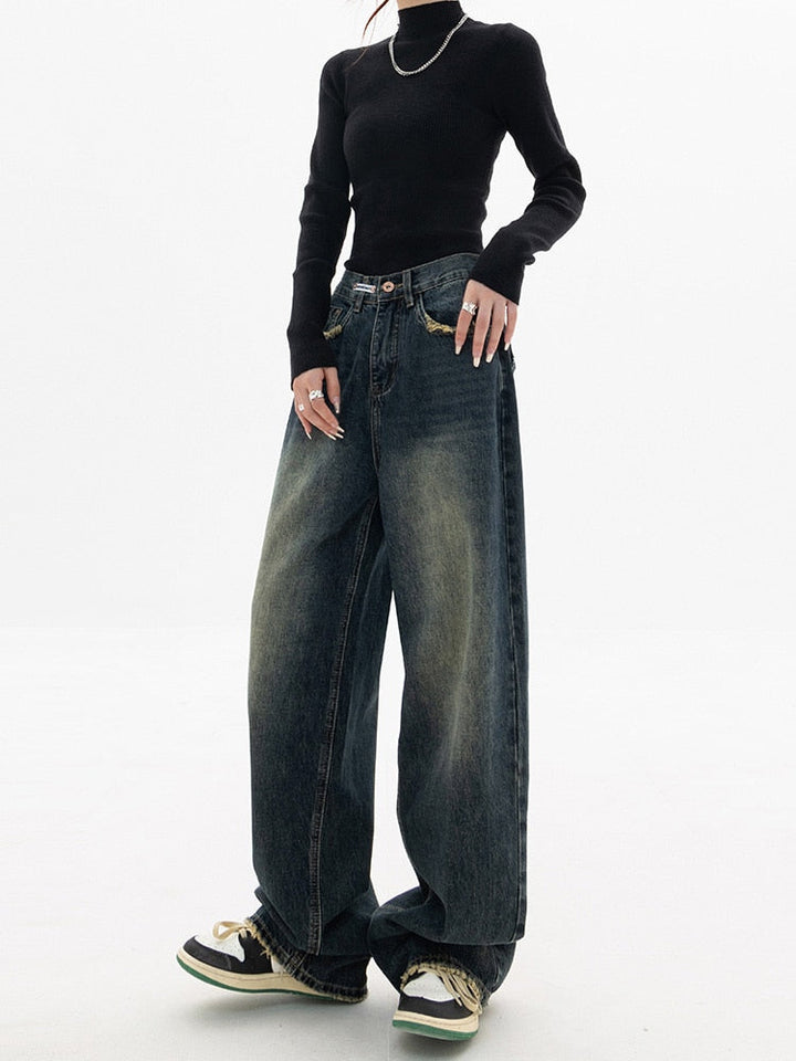 Skovae | Trendy Baggy Wide Leg Jeans Dame Jeans med Høj Talje Løs Streetwear