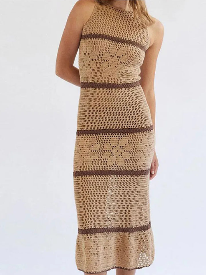 Stilla | Hollow Out Blomster Strik Maxi Kjole