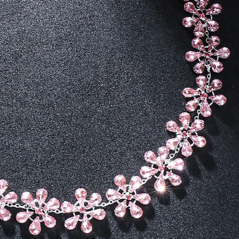 Skovae | Mode Pink Crystal Flowers Choker Necklace Statement Accessories Mode Frauen Rhinestone Collar Necklace Schlüsselbein Smykker Ins