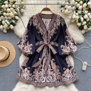 Stilla | Vintage Print Elegante Puffærmer A-linje