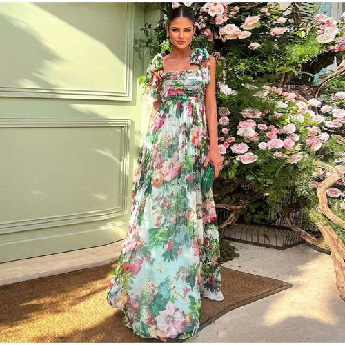 Stilla | Elegante Rygfri Maxikjole Med Blomstertryk