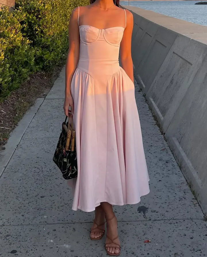 Stilla | Bustier Plisseret Midi Kjole