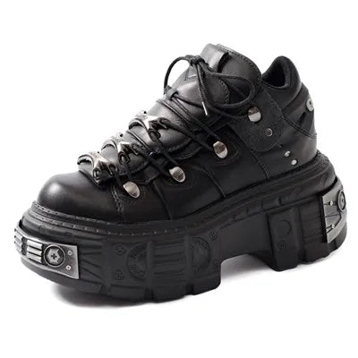 Skovae | Kvinder Ankelstøvler til kvinder Tykkesål Snørebånd Metal Dekoration Runde Tæer Plattform Sko Ladeis Punk Gothic Sneakers