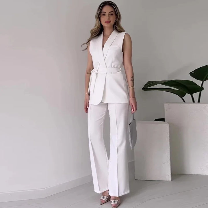 Stilla | Elegante 2-delt Udenærmetop og Lange Bukser Sæt Ensfarvet Slank Sæt Kvinder Festoutfit