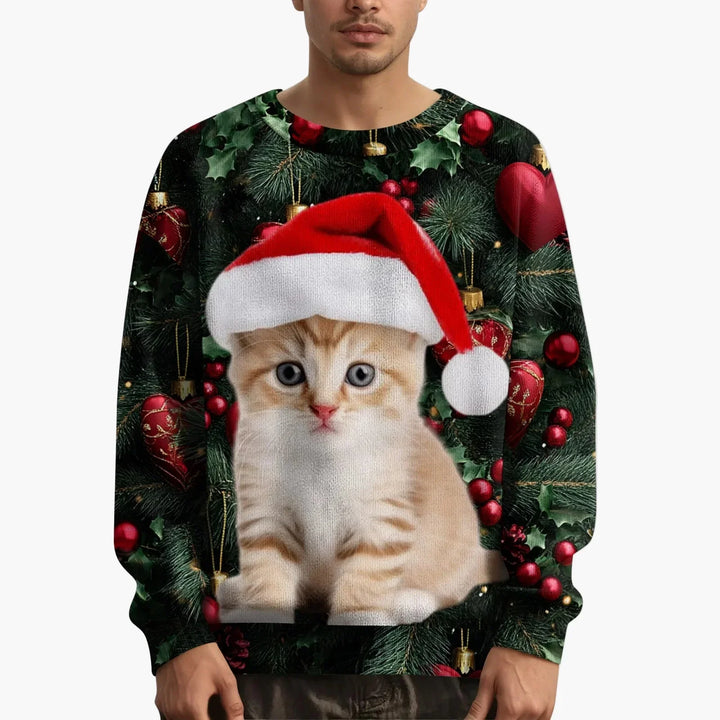 Stilla | Julet Sweatshirt med Kattemotiv og Festligt Design - Sjov Juletrøje til Jul og Vinter