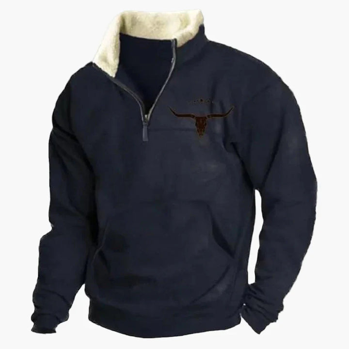 Stilla | Western Stil Pullover med Aztek Mønster og Longhorn Motiv - Komfortabel Fritids Sweater til Udendørs og Hverdag