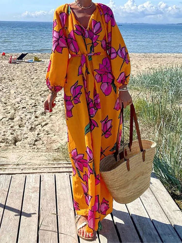 Stilla | Langærmet Maxi Kjole Med Print