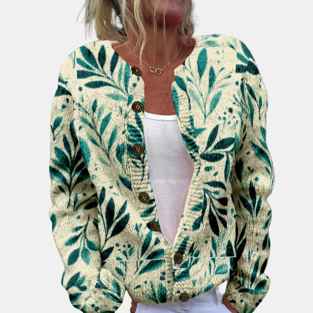 Stilla | Grøn Bladtryk Cardigan