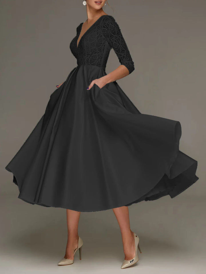 Stilla | Elegant Vintage Lace Patchwork ALine Kjole til Kvinder