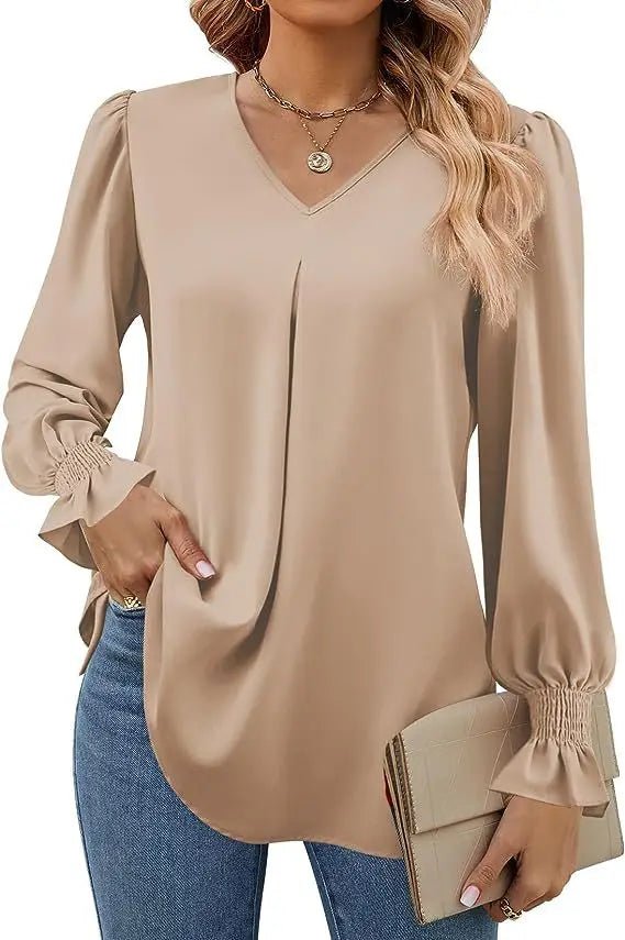 Stilla | Elegant Løs Chiffon Bluse til Kvinder