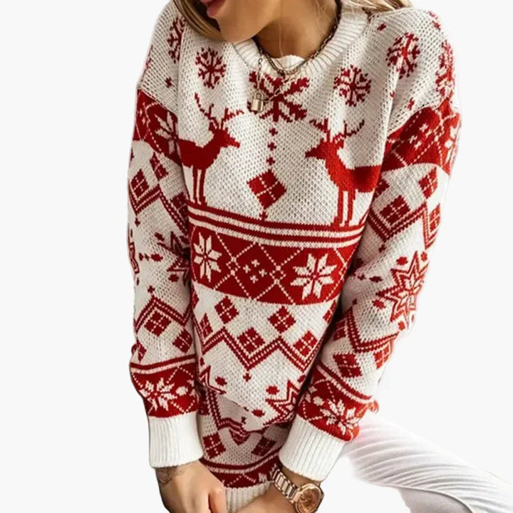 Stilla | Juletrøje med Rensdyr- og Snefnug-Mønster - Modet Vinter Sweater til Festlige Anledninger