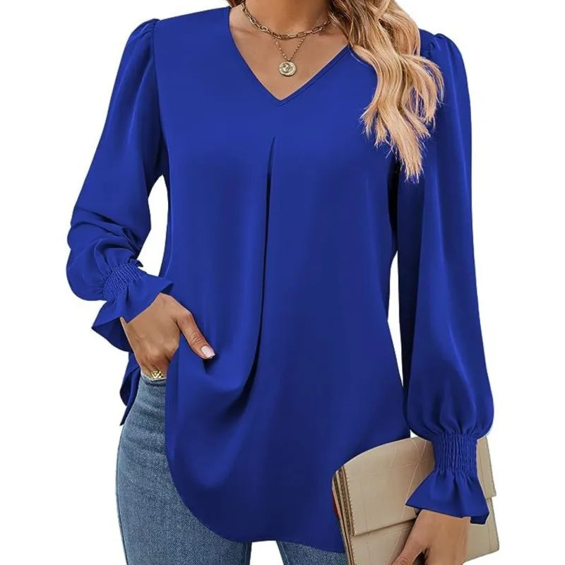 Stilla | Elegant Løs Chiffon Bluse til Kvinder