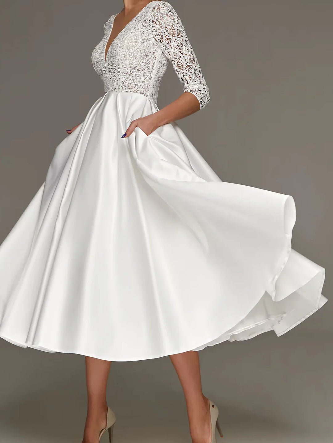 Stilla | Elegant Vintage Lace Patchwork ALine Kjole til Kvinder