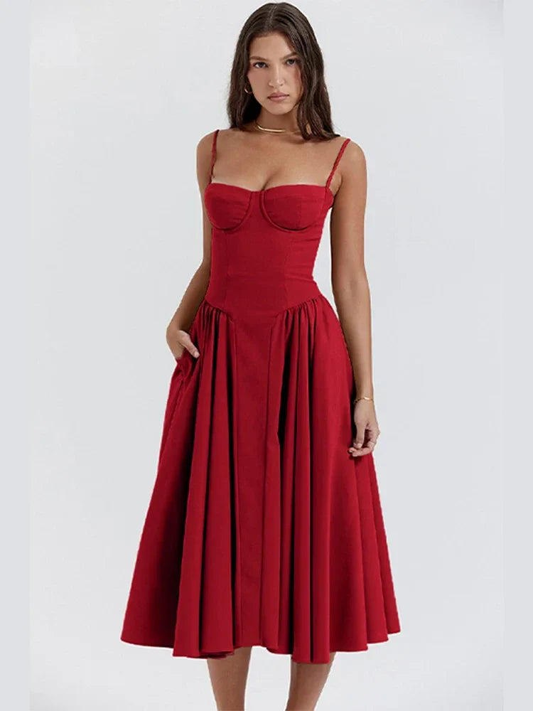Stilla | Bustier Plisseret Midi Kjole