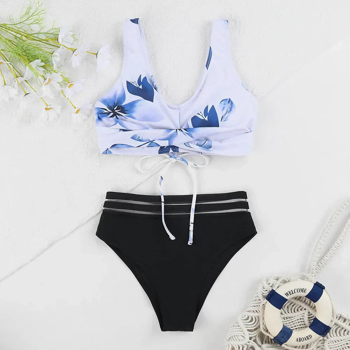 Skovae | Snøring Høj Talje Bikini Kvinder Badetøj Kvinder Badetøj Badedragt Polstret Push-Up Blomster Badedragt Kvinder Bikini Sæt