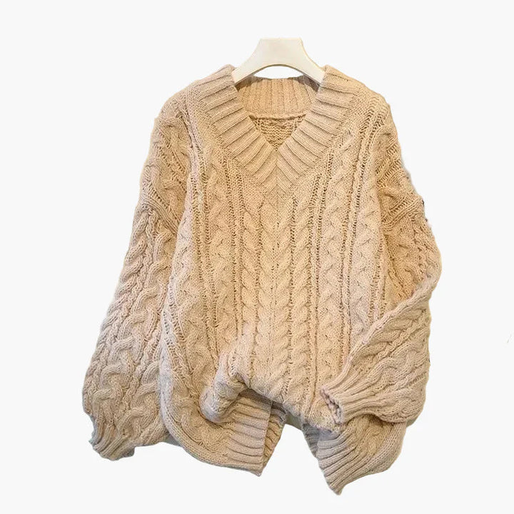 Stilla | Groft Strik Pullover V-Hals Vinter Fritid Twist-Design