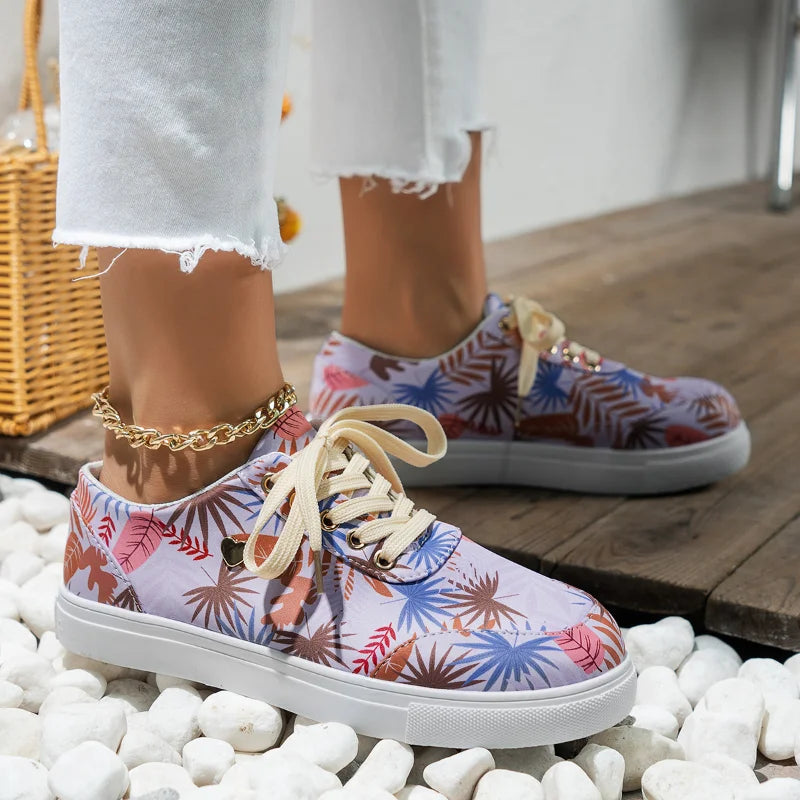 Stilla | Hibiscus Print Afslappede Flade Sko