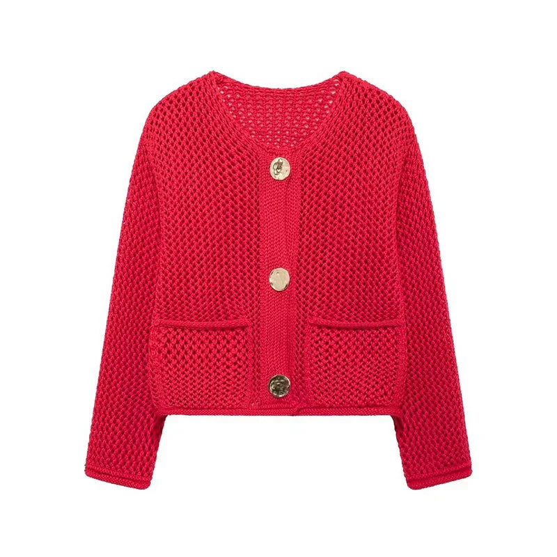 Stilla | Mesh Strik Jakke med Frontlommer