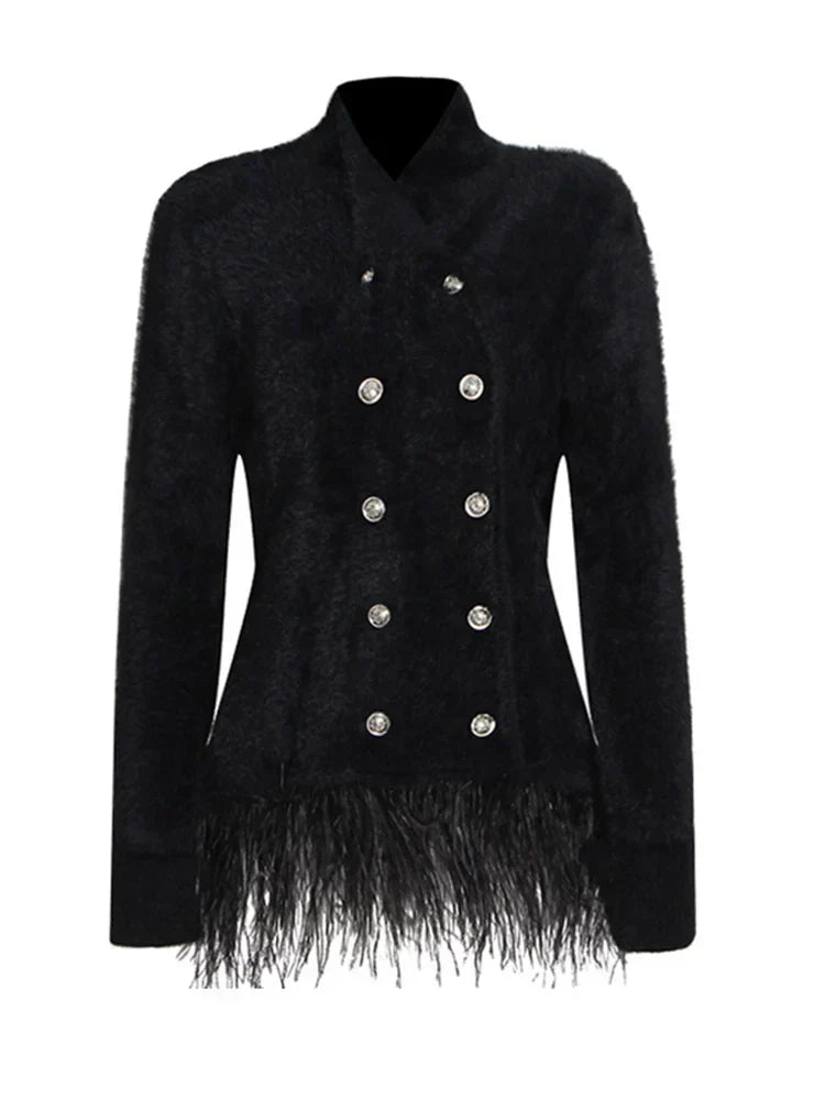 Stilla | Blazer Patchwork Med Fjer Tilbehør