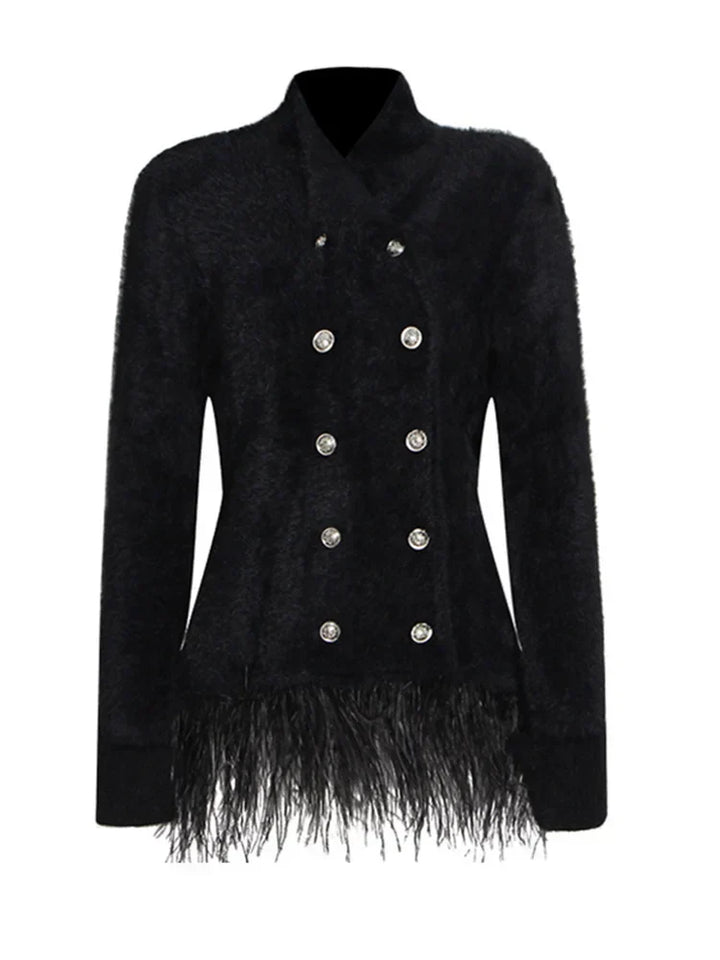 Stilla | Blazer Patchwork Med Fjer Tilbehør