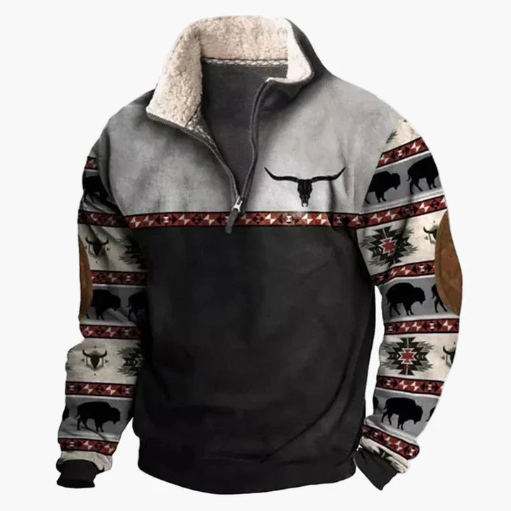 Stilla | Western Stil Pullover med Aztek Mønster og Longhorn Motiv - Komfortabel Fritids Sweater til Udendørs og Hverdag