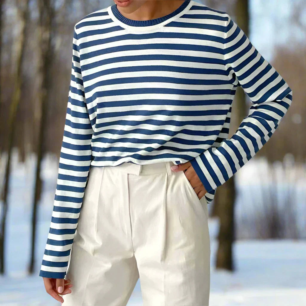 Stilla | Langærmet T-shirt Stribet Rundhals Relaxed Fit Åndbar Bomuld