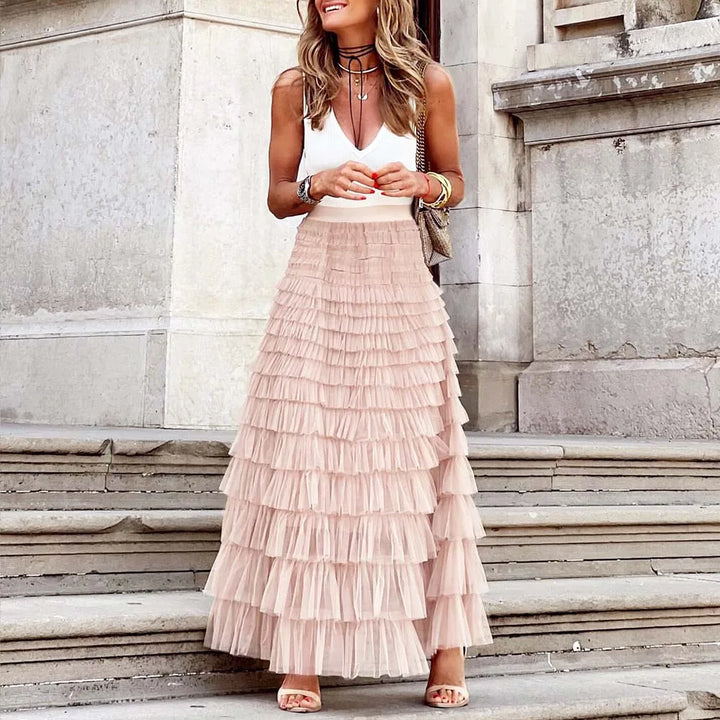 Skovae | Løs Dame Solid Ballkjole Lange Nederdel Tyll Høj Talje Pleseret Tutu Nederdel Elegant Dame Vild Net Dating Maxi Nederdele Drop