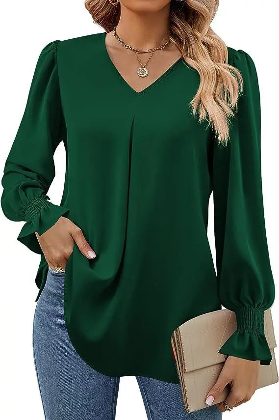 Stilla | Elegant Løs Chiffon Bluse til Kvinder