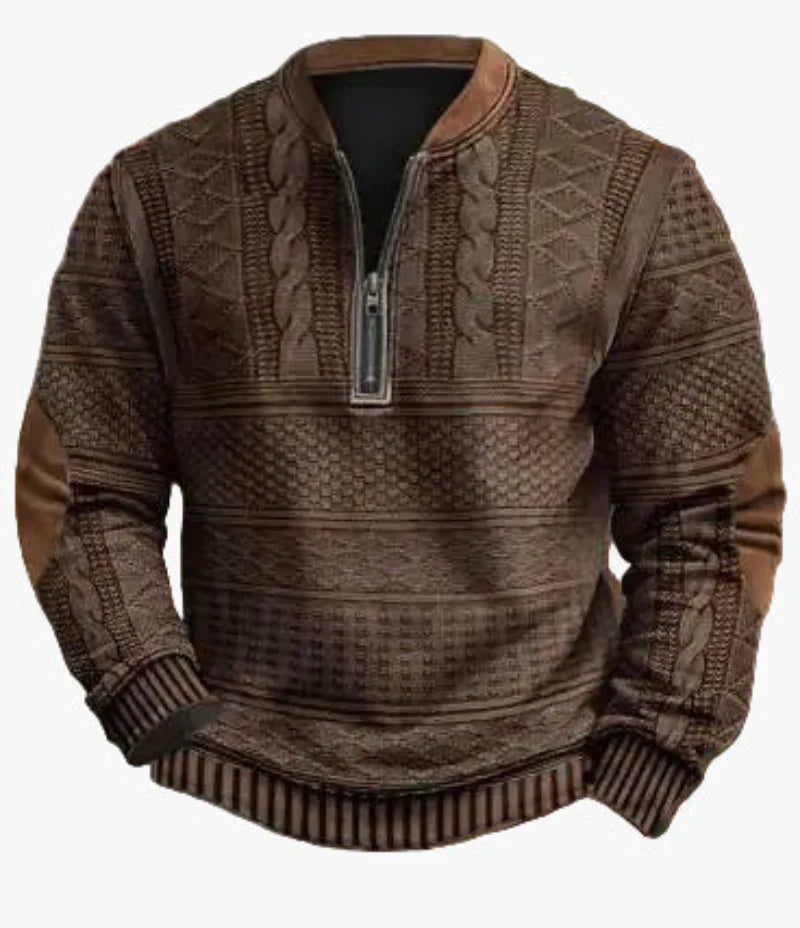 Stilla | Halvzipper Pullover - Modisch Strik-Look til Efterår og Vinter, Varm Sweatshirt med Ståkrave og Albue-Patches, Fritid & Hverdag