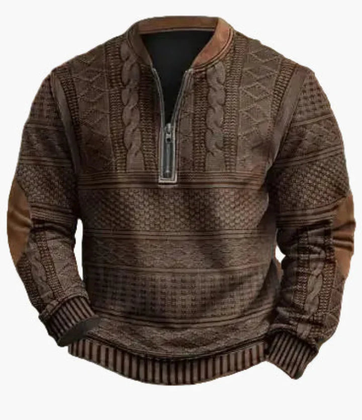 Stilla | Halvzipper Pullover - Modisch Strik-Look til Efterår og Vinter, Varm Sweatshirt med Ståkrave og Albue-Patches, Fritid & Hverdag